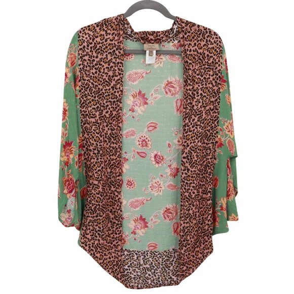 Kachel X Anthropologie Leopard Floral Kimono Womens OS Green Boho Eclectic Gypsy - Picture 2 of 16